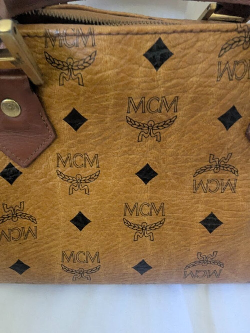 MCM Tan Visetos Boston 11" Bag No Strap - Picture 3 of 10